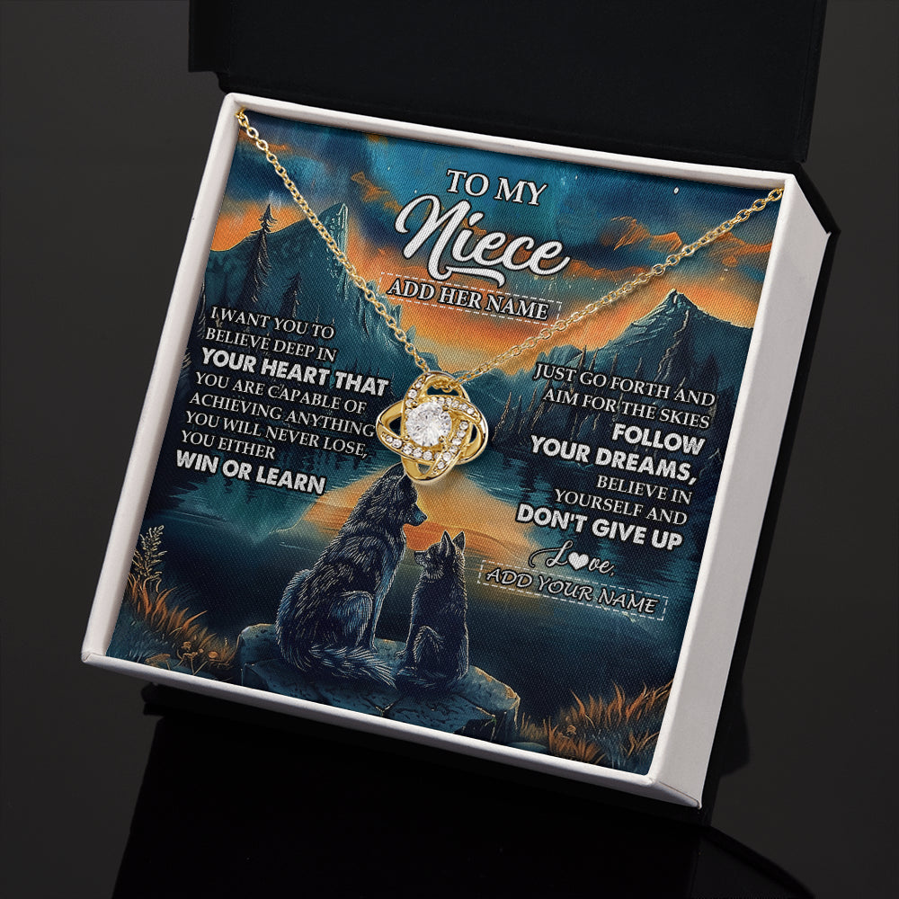 Love Knot Necklace 18K Yellow Gold Finish | 2 | Personalized To My Niece Gifts From Aunt Uncle Necklace Don't Give Up Wolf Gifts For Niece Birthday Graduation Christmas Customized Gift Box Message Card | teecentury