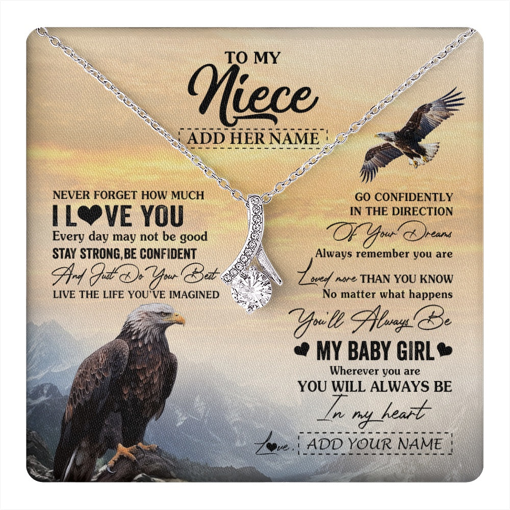 Alluring Beauty Necklace 14K White Gold Finish | 1 | Personalized To My Niece Gifts From Aunt Uncle Necklace Eagle Never Forget How Much I Love You Niece Birthday Graduation Christmas Gift Box Message Card | teecentury.myshopify