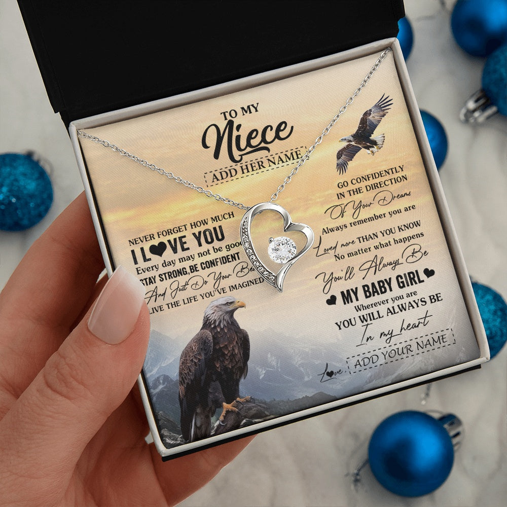 Forever Love Necklace 14K White Gold Finish | 2 | Personalized To My Niece Gifts From Aunt Uncle Necklace Eagle Never Forget How Much I Love You Niece Birthday Graduation Christmas Gift Box Message Card | teecentury.myshopify