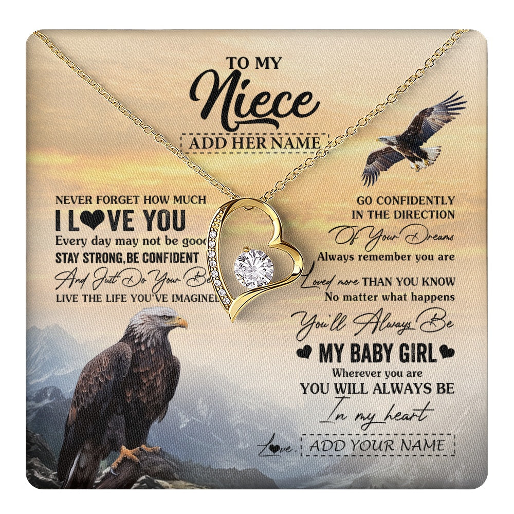 Forever Love Necklace 18K Yellow Gold Finish | 1 | Personalized To My Niece Gifts From Aunt Uncle Necklace Eagle Never Forget How Much I Love You Niece Birthday Graduation Christmas Gift Box Message Card | teecentury.myshopify