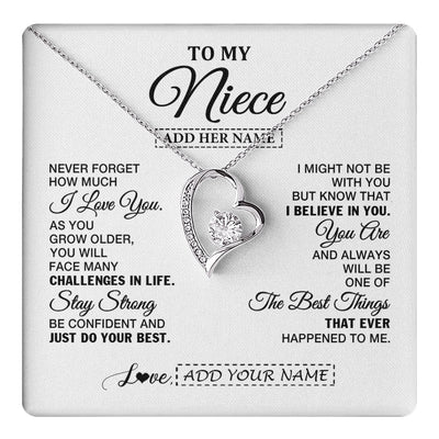 Forever Love Necklace 14K White Gold Finish | 1 | Personalized To My Niece Gifts From Aunt Uncle Necklace I Love You Thoughtful Keepsake Gift Niece Birthday Graduation Christmas Custom Gift Box Message Card | https://teecentury.