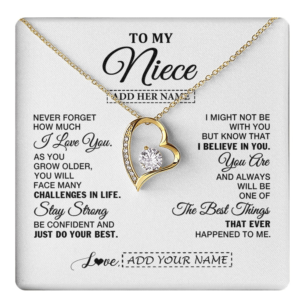 Forever Love Necklace 18K Yellow Gold Finish | 1 | Personalized To My Niece Gifts From Aunt Uncle Necklace I Love You Thoughtful Keepsake Gift Niece Birthday Graduation Christmas Custom Gift Box Message Card | https://teecentury.