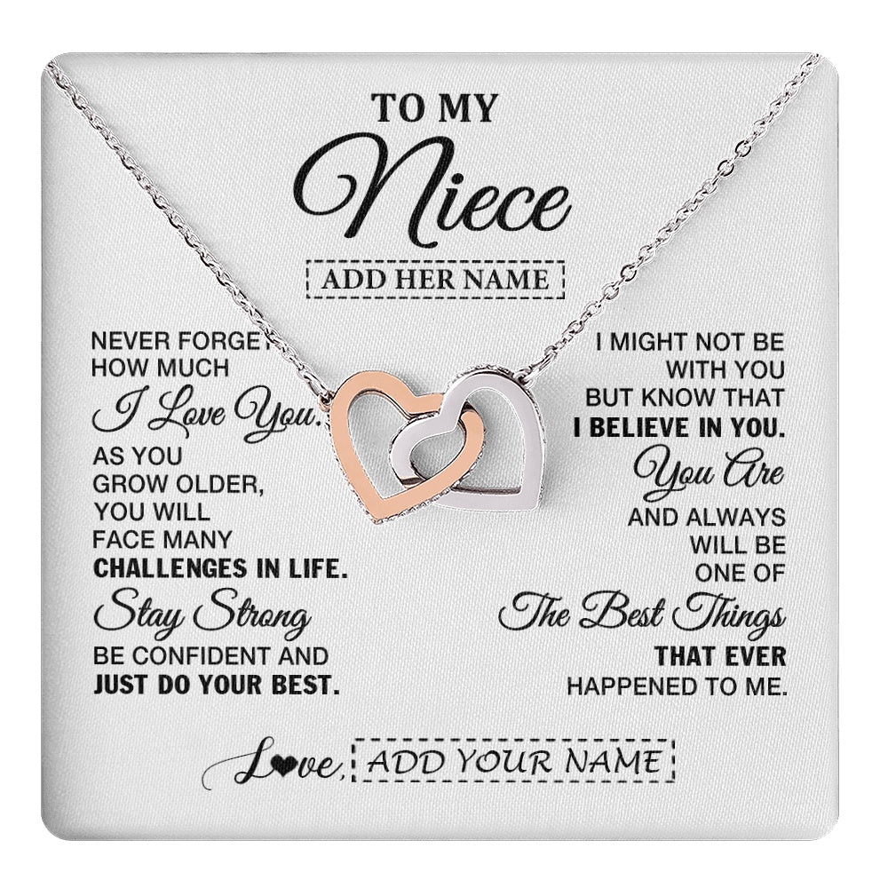 Interlocking Hearts Necklace Stainless Steel & Rose Gold Finish | 1 | Personalized To My Niece Gifts From Aunt Uncle Necklace I Love You Thoughtful Keepsake Gift Niece Birthday Graduation Christmas Custom Gift Box Message Card | https://teecentury.