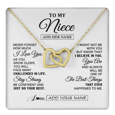 Interlocking Hearts Necklace 18K Yellow Gold Finish | 1 | Personalized To My Niece Gifts From Aunt Uncle Necklace I Love You Thoughtful Keepsake Gift Niece Birthday Graduation Christmas Custom Gift Box Message Card | https://teecentury.