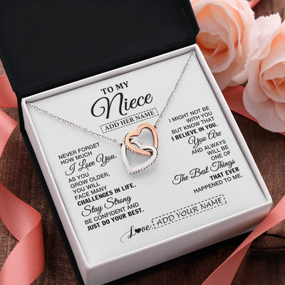 Interlocking Hearts Necklace Stainless Steel & Rose Gold Finish | 2 | Personalized To My Niece Gifts From Aunt Uncle Necklace I Love You Thoughtful Keepsake Gift Niece Birthday Graduation Christmas Custom Gift Box Message Card | https://teecentury.
