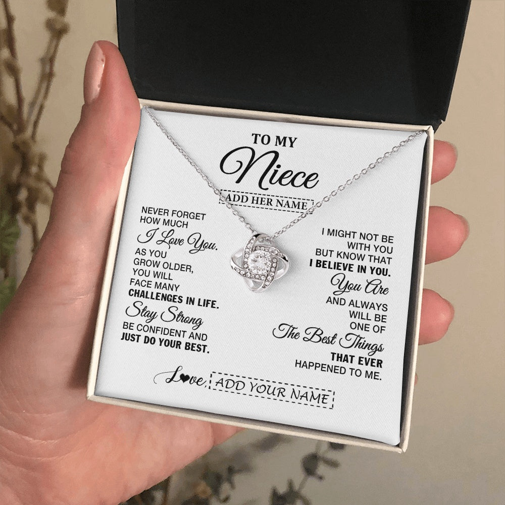 Love Knot Necklace 14K White Gold Finish | 2 | Personalized To My Niece Gifts From Aunt Uncle Necklace I Love You Thoughtful Keepsake Gift Niece Birthday Graduation Christmas Custom Gift Box Message Card | https://teecentury.