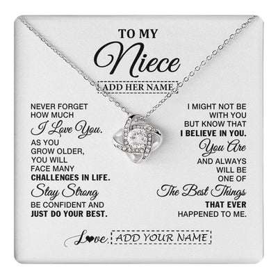 Love Knot Necklace 14K White Gold Finish | 1 | Personalized To My Niece Gifts From Aunt Uncle Necklace I Love You Thoughtful Keepsake Gift Niece Birthday Graduation Christmas Custom Gift Box Message Card | https://teecentury.