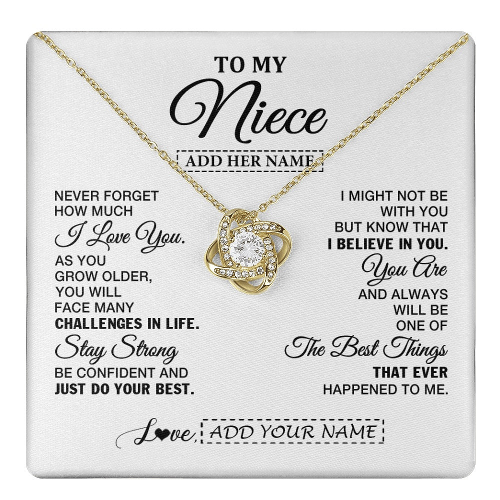 Love Knot Necklace 18K Yellow Gold Finish | 1 | Personalized To My Niece Gifts From Aunt Uncle Necklace I Love You Thoughtful Keepsake Gift Niece Birthday Graduation Christmas Custom Gift Box Message Card | https://teecentury.
