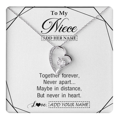 Forever Love Necklace 14K White Gold Finish | 1 | Personalized To My Niece Gifts From Aunt Uncle Necklace Together Forever With Heartfelt Message Niece Birthday Graduation Christmas Gift Box Message Card | https://teecentury.