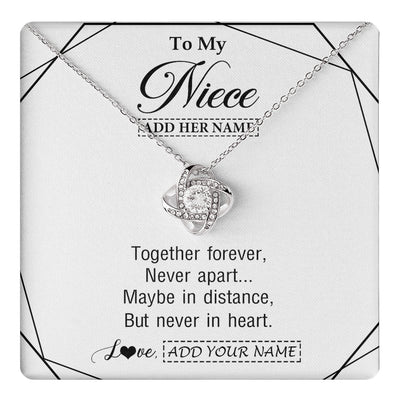 Love Knot Necklace 14K White Gold Finish | 1 | Personalized To My Niece Gifts From Aunt Uncle Necklace Together Forever With Heartfelt Message Niece Birthday Graduation Christmas Gift Box Message Card | https://teecentury.