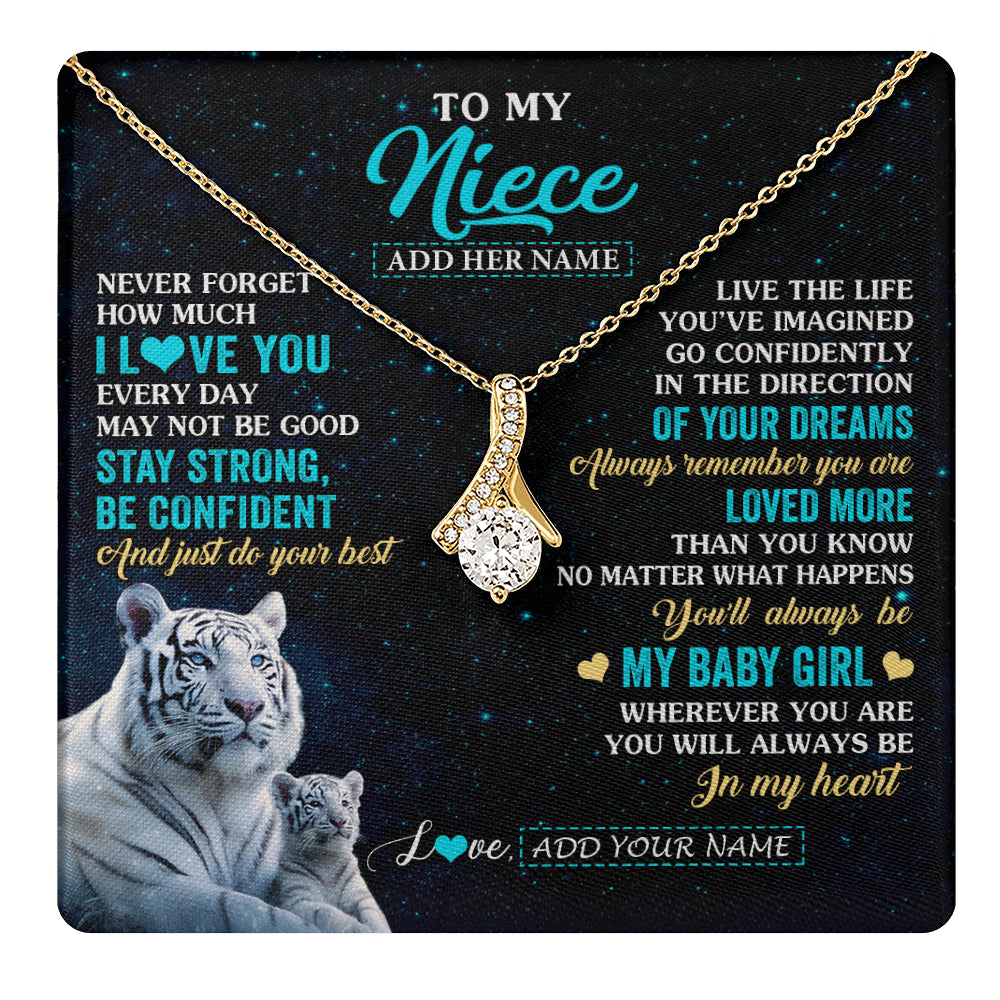 Alluring Beauty Necklace 18K Yellow Gold Finish | 1 | Personalized To My Niece Gifts From Aunt Uncle Necklace White Tiger Never Forget How Much I Love You Niece Birthday Christmas Customized Gift Box Message Card | teecentury