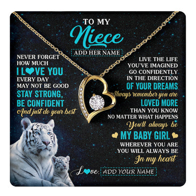 Forever Love Necklace 18K Yellow Gold Finish | 1 | Personalized To My Niece Gifts From Aunt Uncle Necklace White Tiger Never Forget How Much I Love You Niece Birthday Christmas Customized Gift Box Message Card | teecentury