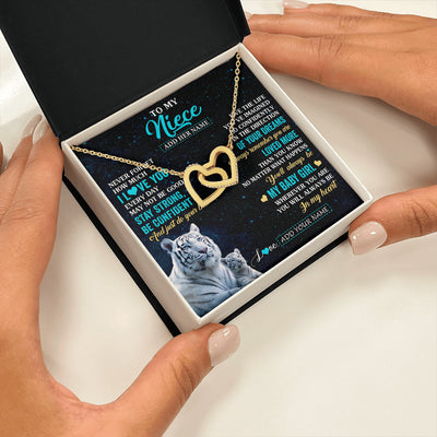 Interlocking Hearts Necklace 18K Yellow Gold Finish | 2 | Personalized To My Niece Gifts From Aunt Uncle Necklace White Tiger Never Forget How Much I Love You Niece Birthday Christmas Customized Gift Box Message Card | teecentury