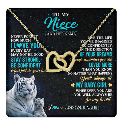 Interlocking Hearts Necklace 18K Yellow Gold Finish | 1 | Personalized To My Niece Gifts From Aunt Uncle Necklace White Tiger Never Forget How Much I Love You Niece Birthday Christmas Customized Gift Box Message Card | teecentury