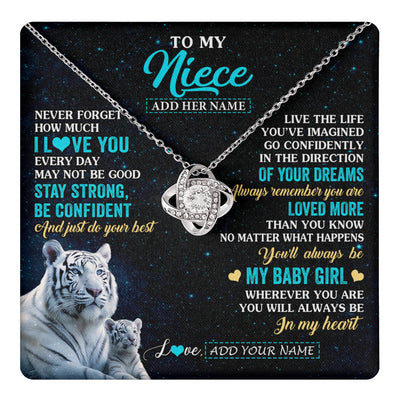 Love Knot Necklace 14K White Gold Finish | 1 | Personalized To My Niece Gifts From Aunt Uncle Necklace White Tiger Never Forget How Much I Love You Niece Birthday Christmas Customized Gift Box Message Card | teecentury