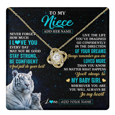 Love Knot Necklace 18K Yellow Gold Finish | 1 | Personalized To My Niece Gifts From Aunt Uncle Necklace White Tiger Never Forget How Much I Love You Niece Birthday Christmas Customized Gift Box Message Card | teecentury