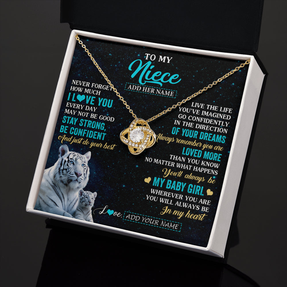 Love Knot Necklace 18K Yellow Gold Finish | 2 | Personalized To My Niece Gifts From Aunt Uncle Necklace White Tiger Never Forget How Much I Love You Niece Birthday Christmas Customized Gift Box Message Card | teecentury