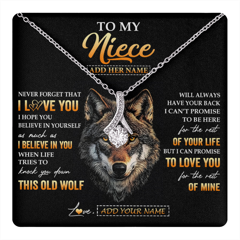 Alluring Beauty Necklace 14K White Gold Finish | 1 | Personalized To My Niece Gifts From Uncle Aunt Auntie Necklace Old Wolf Love You Niece Birthday Gifts Graduation Christmas Customized Gift Box Message Card | teecentury