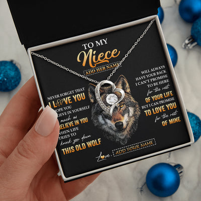 Forever Love Necklace 14K White Gold Finish | 2 | Personalized To My Niece Gifts From Uncle Aunt Auntie Necklace Old Wolf Love You Niece Birthday Gifts Graduation Christmas Customized Gift Box Message Card | teecentury