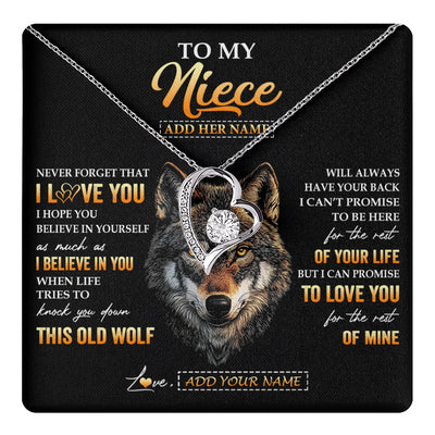 Forever Love Necklace 14K White Gold Finish | 1 | Personalized To My Niece Gifts From Uncle Aunt Auntie Necklace Old Wolf Love You Niece Birthday Gifts Graduation Christmas Customized Gift Box Message Card | teecentury