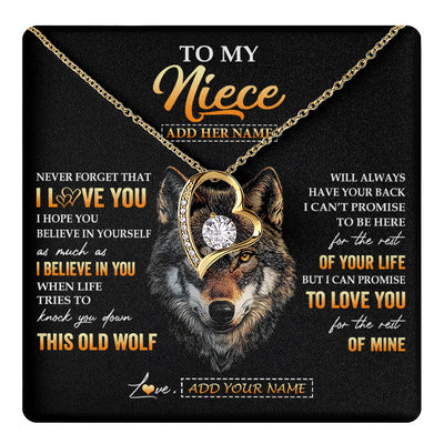 Forever Love Necklace 18K Yellow Gold Finish | 1 | Personalized To My Niece Gifts From Uncle Aunt Auntie Necklace Old Wolf Love You Niece Birthday Gifts Graduation Christmas Customized Gift Box Message Card | teecentury