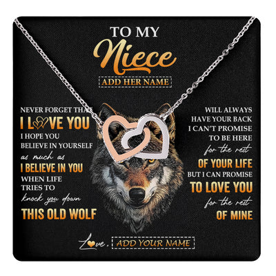 Interlocking Hearts Necklace Stainless Steel & Rose Gold Finish | 1 | Personalized To My Niece Gifts From Uncle Aunt Auntie Necklace Old Wolf Love You Niece Birthday Gifts Graduation Christmas Customized Gift Box Message Card | teecentury