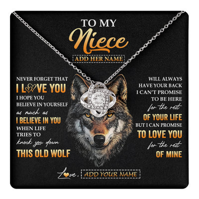 Love Knot Necklace 14K White Gold Finish | 1 | Personalized To My Niece Gifts From Uncle Aunt Auntie Necklace Old Wolf Love You Niece Birthday Gifts Graduation Christmas Customized Gift Box Message Card | teecentury