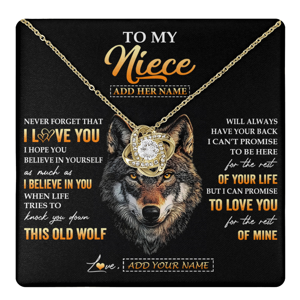 Love Knot Necklace 18K Yellow Gold Finish | 1 | Personalized To My Niece Gifts From Uncle Aunt Auntie Necklace Old Wolf Love You Niece Birthday Gifts Graduation Christmas Customized Gift Box Message Card | teecentury