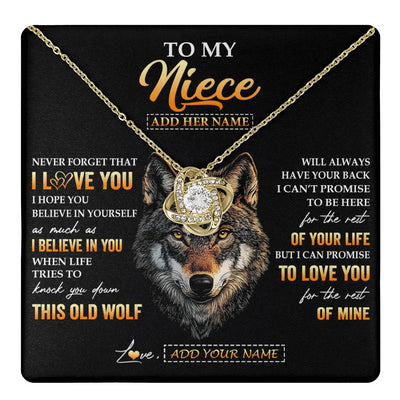 Love Knot Necklace 18K Yellow Gold Finish | 1 | Personalized To My Niece Gifts From Uncle Aunt Auntie Necklace Old Wolf Love You Niece Birthday Gifts Graduation Christmas Customized Gift Box Message Card | teecentury