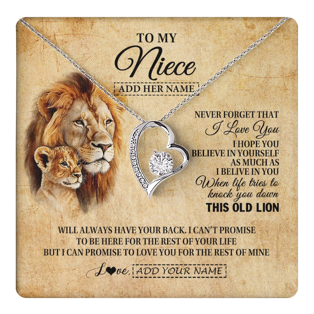 Forever Love Necklace 14K White Gold Finish | 1 | Personalized To My Niece Gifts From Uncle Lion Necklace I Love You Niece Birthday Gifts From Uncle Graduation Christmas Customized Gift Box Message Card | teecentury.myshopify