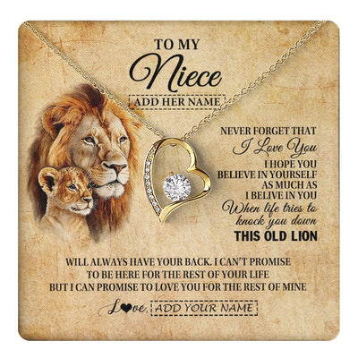 Forever Love Necklace 18K Yellow Gold Finish | 1 | Personalized To My Niece Gifts From Uncle Lion Necklace I Love You Niece Birthday Gifts From Uncle Graduation Christmas Customized Gift Box Message Card | teecentury.myshopify