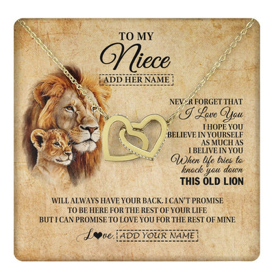 Interlocking Hearts Necklace 18K Yellow Gold Finish | 1 | Personalized To My Niece Gifts From Uncle Lion Necklace I Love You Niece Birthday Gifts From Uncle Graduation Christmas Customized Gift Box Message Card | teecentury.myshopify