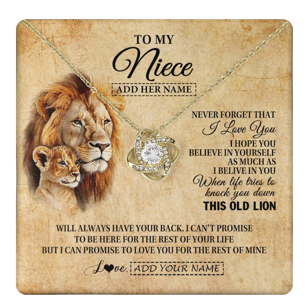 Love Knot Necklace 18K Yellow Gold Finish | 1 | Personalized To My Niece Gifts From Uncle Lion Necklace I Love You Niece Birthday Gifts From Uncle Graduation Christmas Customized Gift Box Message Card | teecentury.myshopify