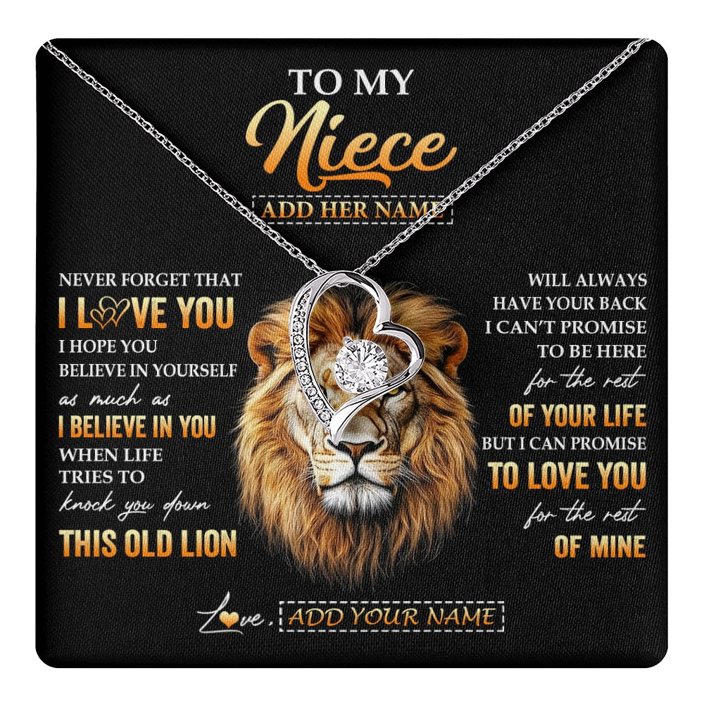 Forever Love Necklace 14K White Gold Finish | 1 | Personalized To My Niece Gifts From Uncle Necklace Old Lion Love You Niece Birthday Gifts Graduation Christmas Customized Gift Box Message Card | teecentury.myshopify