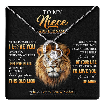 Forever Love Necklace 14K White Gold Finish | 1 | Personalized To My Niece Gifts From Uncle Necklace Old Lion Love You Niece Birthday Gifts Graduation Christmas Customized Gift Box Message Card | teecentury.myshopify