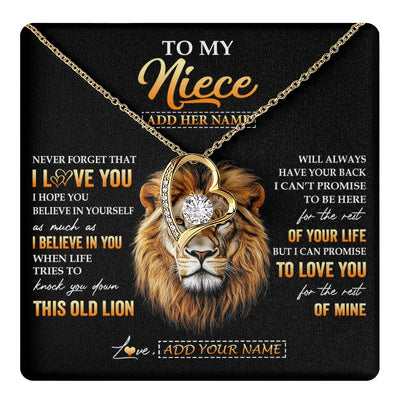 Forever Love Necklace 18K Yellow Gold Finish | 1 | Personalized To My Niece Gifts From Uncle Necklace Old Lion Love You Niece Birthday Gifts Graduation Christmas Customized Gift Box Message Card | teecentury.myshopify
