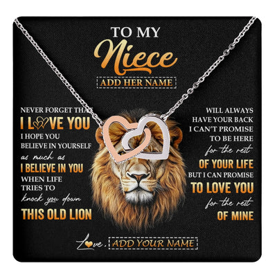 Interlocking Hearts Necklace Stainless Steel & Rose Gold Finish | 1 | Personalized To My Niece Gifts From Uncle Necklace Old Lion Love You Niece Birthday Gifts Graduation Christmas Customized Gift Box Message Card | teecentury.myshopify