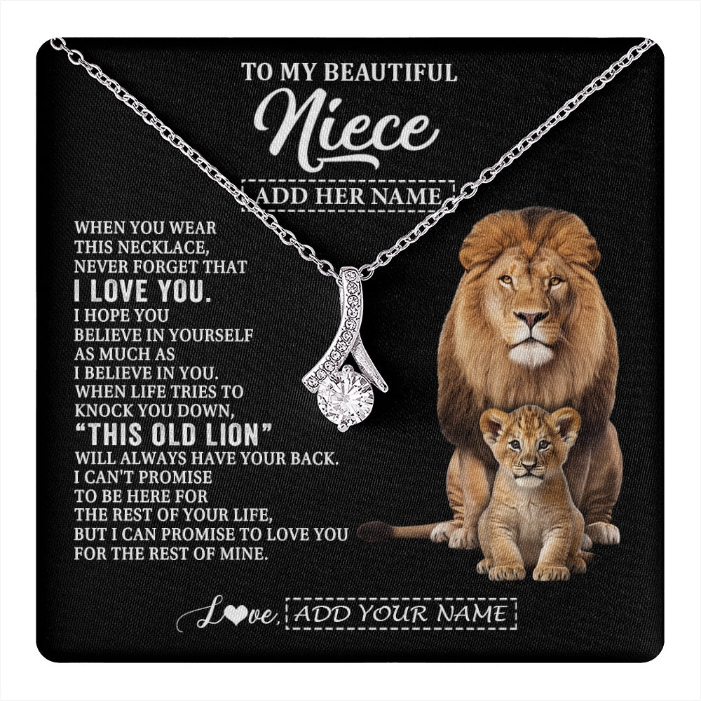 Alluring Beauty Necklace 14K White Gold Finish | 1 | Personalized To My Niece Gifts From Uncle Necklace This Old Lion Love You Niece Birthday Gifts Graduation Christmas Jewelry Customized Gift Box Message Card | https://teecentury.