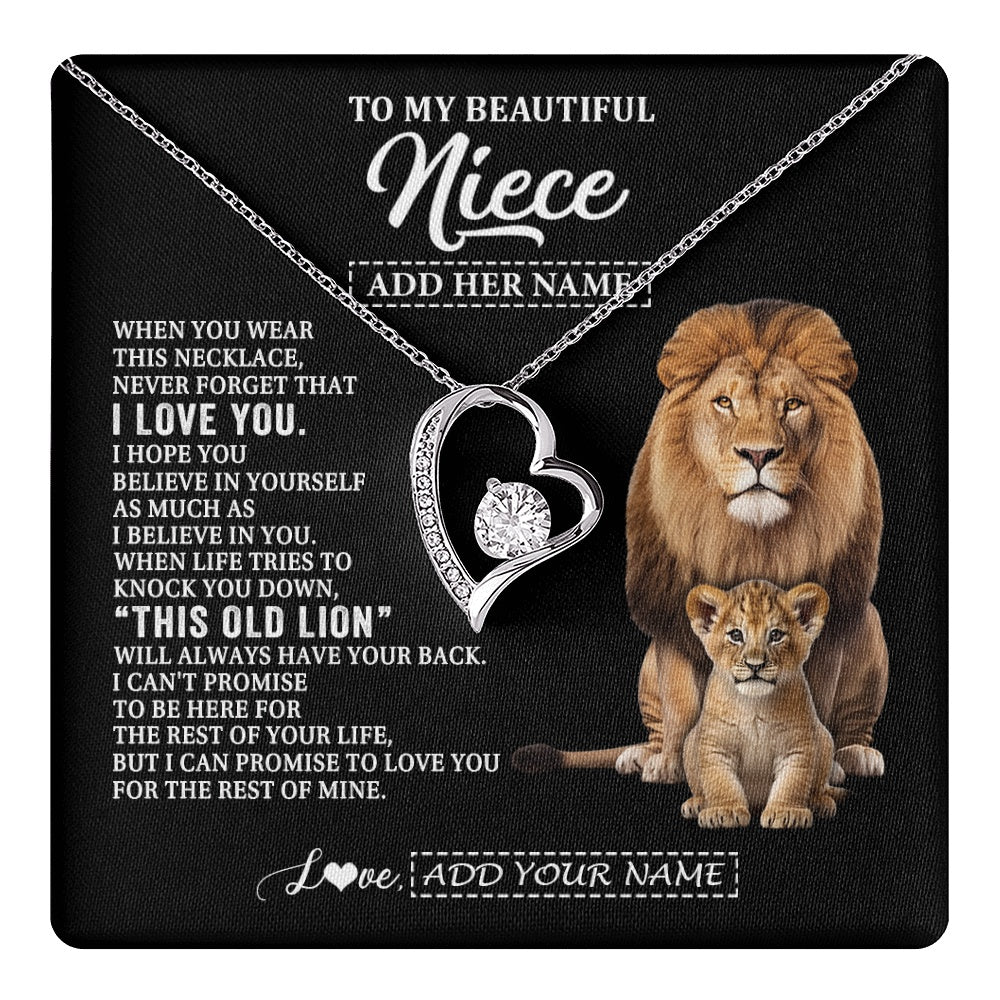 Forever Love Necklace 14K White Gold Finish | 1 | Personalized To My Niece Gifts From Uncle Necklace This Old Lion Love You Niece Birthday Gifts Graduation Christmas Jewelry Customized Gift Box Message Card | https://teecentury.