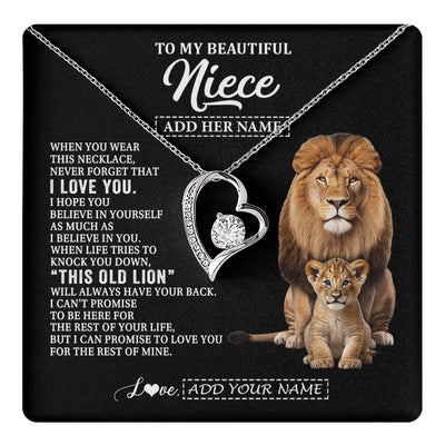 Forever Love Necklace 14K White Gold Finish | 1 | Personalized To My Niece Gifts From Uncle Necklace This Old Lion Love You Niece Birthday Gifts Graduation Christmas Jewelry Customized Gift Box Message Card | https://teecentury.