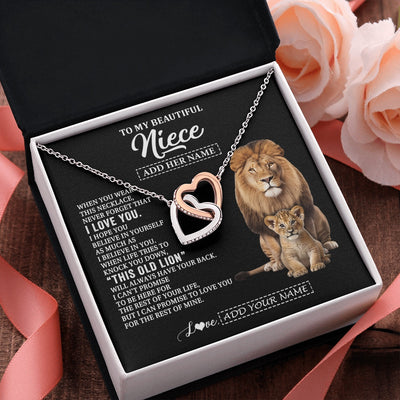 Interlocking Hearts Necklace Stainless Steel & Rose Gold Finish | 2 | Personalized To My Niece Gifts From Uncle Necklace This Old Lion Love You Niece Birthday Gifts Graduation Christmas Jewelry Customized Gift Box Message Card | https://teecentury.