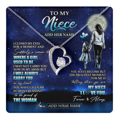 Forever Love Necklace 14K White Gold Finish | 1 | Personalized To My Niece Gifts Necklace From Aunt Auntie I Closed My Eyes For A Moment Niece Birthday Graduation Christmas Customized Gift Box Message Card | teecentury.myshopify