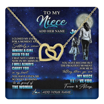 Interlocking Hearts Necklace 18K Yellow Gold Finish | 1 | Personalized To My Niece Gifts Necklace From Aunt Auntie I Closed My Eyes For A Moment Niece Birthday Graduation Christmas Customized Gift Box Message Card | teecentury.myshopify