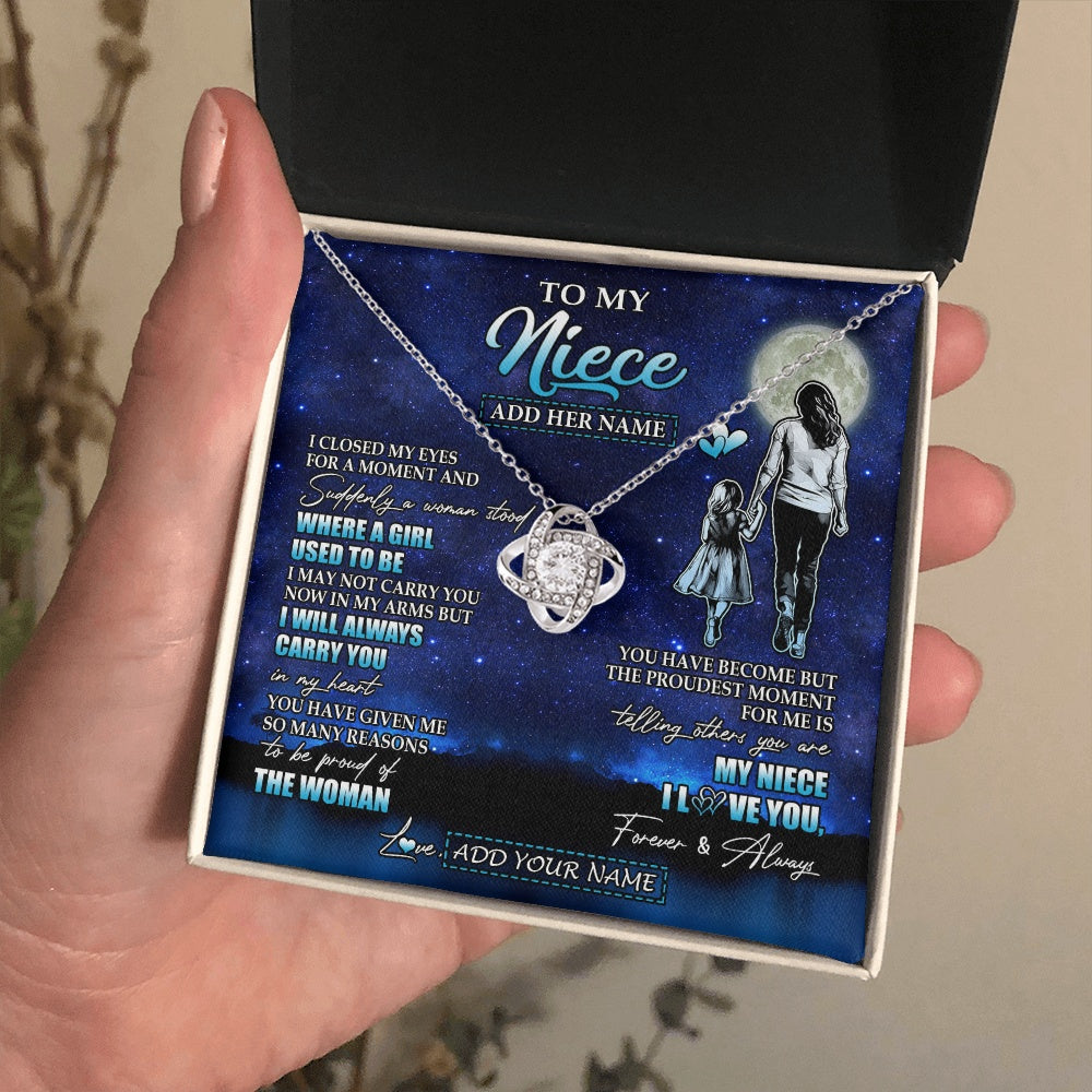 Love Knot Necklace 14K White Gold Finish | 2 | Personalized To My Niece Gifts Necklace From Aunt Auntie I Closed My Eyes For A Moment Niece Birthday Graduation Christmas Customized Gift Box Message Card | teecentury.myshopify