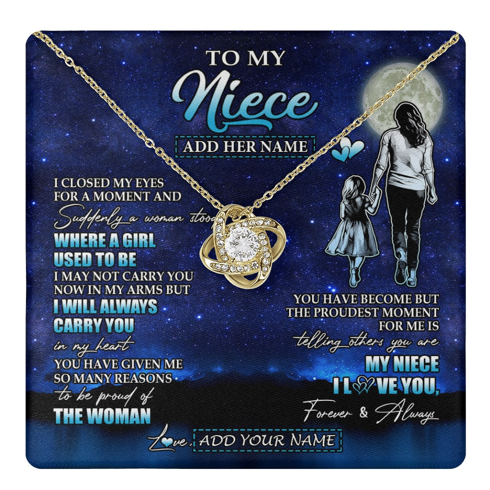 Love Knot Necklace 18K Yellow Gold Finish | 1 | Personalized To My Niece Gifts Necklace From Aunt Auntie I Closed My Eyes For A Moment Niece Birthday Graduation Christmas Customized Gift Box Message Card | teecentury.myshopify