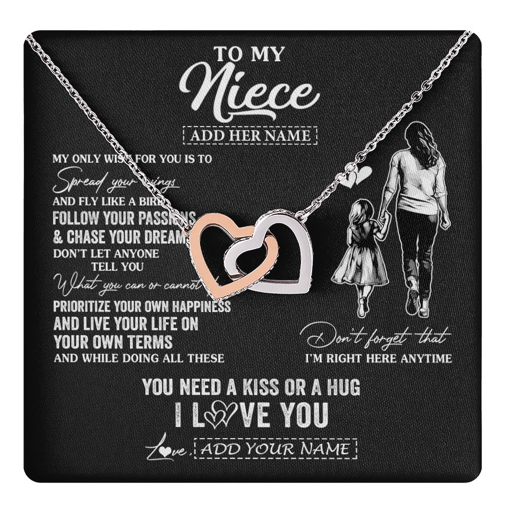 Interlocking Hearts Necklace Stainless Steel & Rose Gold Finish | 1 | Personalized To My Niece Gifts Necklace From Aunt Auntie My Only Wish For You Niece Birthday Gifts Graduation Christmas Customized Gift Box Message Card | teecentury.myshopify
