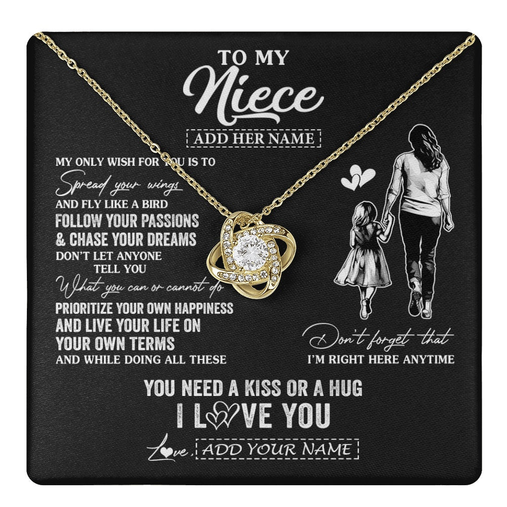 Love Knot Necklace 18K Yellow Gold Finish | 1 | Personalized To My Niece Gifts Necklace From Aunt Auntie My Only Wish For You Niece Birthday Gifts Graduation Christmas Customized Gift Box Message Card | teecentury.myshopify
