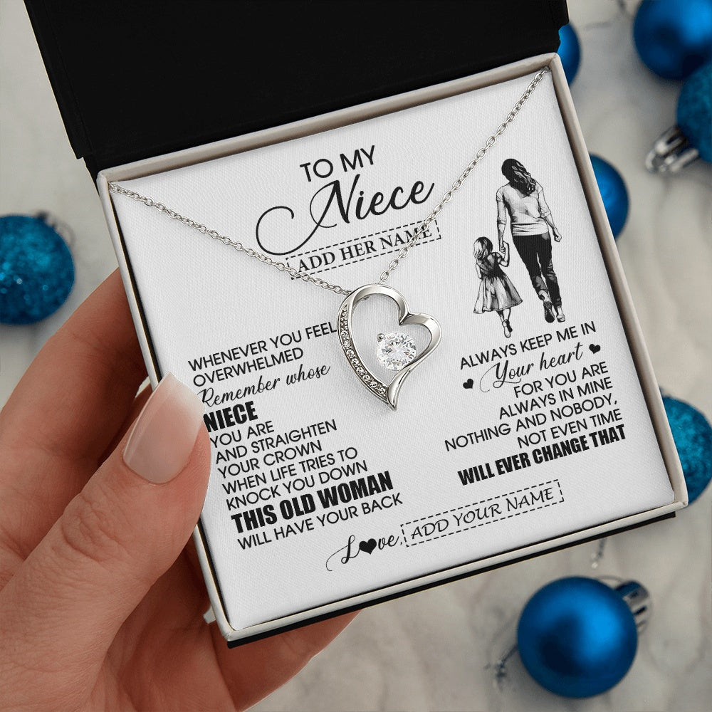 Forever Love Necklace 14K White Gold Finish | 2 | Personalized To My Niece Gifts Necklace From Aunt Auntie Whenever Woman Unique Birthday Gifts For Niece Graduation Christmas Customized Gift Box Message Card | teecentury.myshopify