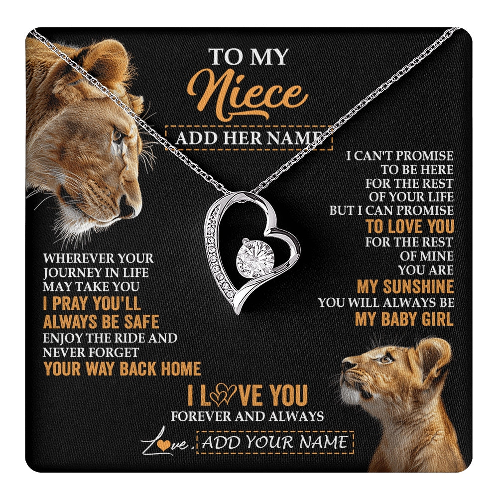 Forever Love Necklace 14K White Gold Finish | 1 | Personalized To My Niece Gifts Necklace From Aunt Auntie Wherever Your Journey In Life Lion Niece Birthday Gifts Christmas Custom Gift Box Message Card | https://teecentury.