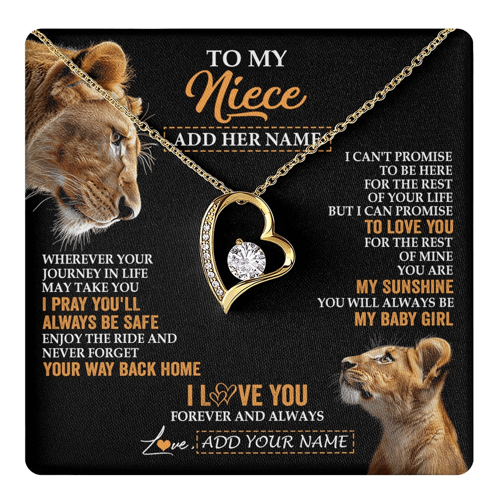 Forever Love Necklace 18K Yellow Gold Finish | 1 | Personalized To My Niece Gifts Necklace From Aunt Auntie Wherever Your Journey In Life Lion Niece Birthday Gifts Christmas Custom Gift Box Message Card | https://teecentury.